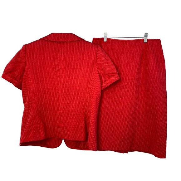 Le Suit Women's Red Textured Jacket & Skirt Set Size 10 Kasper Lined 7343 GUC - Picture 6 of 12